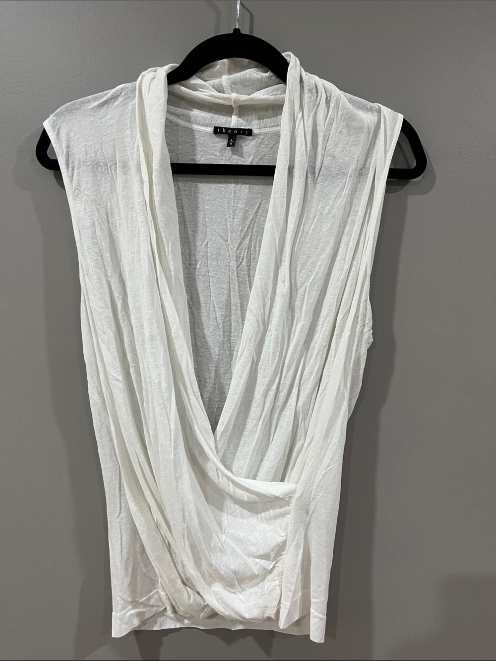 Theory White Draped Cowl Neck Sleeveless Top